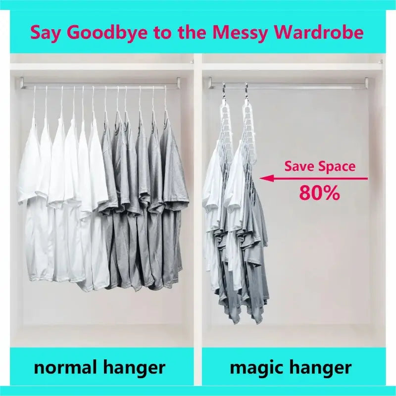 3/5-Pack Heavy-Duty Foldable Plastic Hangers with 9 Holes, Folding Hangers, Adjustable Hooks, Anti-Slip, Space-Saving Closet Organizer, Space Saver Hangers, for Wardrobe Storage Organization