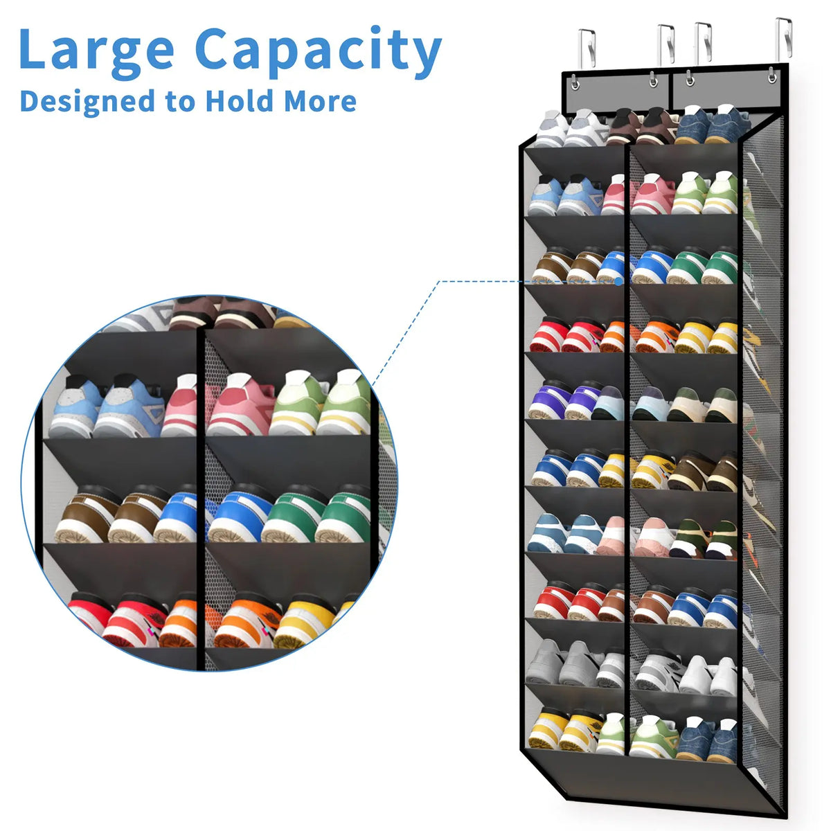 30-Pair Door-Side Organizer Shoe Rack, Breathable Mesh Hanging Shoe Cabinet, 10-Layer Back-Of-Door Shelf, Ideal for Closet Storage, Family Use