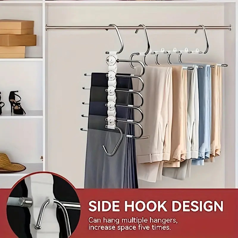 9-Layer Stainless Steel Clothes Hanger Rack with Metal Finish, Space-Saving Rack System for Wardrobes & Bedrooms, Ideal for Jeans, Scarves & Pants, with Clothing Stoppers
