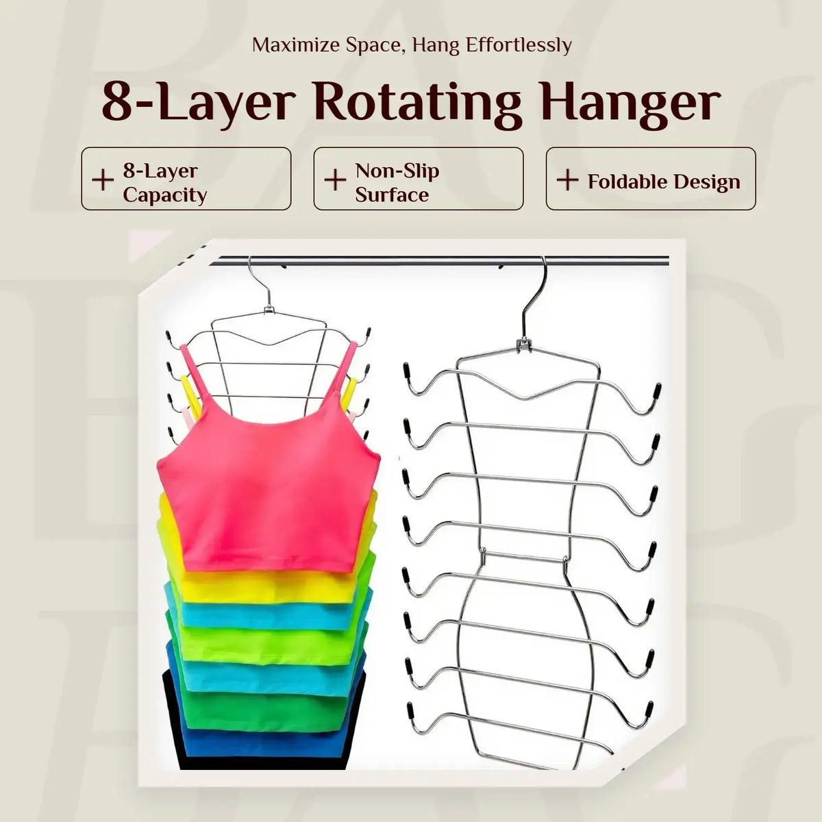 Multifunctional 8-Layer Rotating Stainless Steel Hanger, Non-Slip Foldable Bra Storage Holder, Space-Saving Wardrobe Organizer, Rotatable Clothes Hanger, Space Saver Hangers