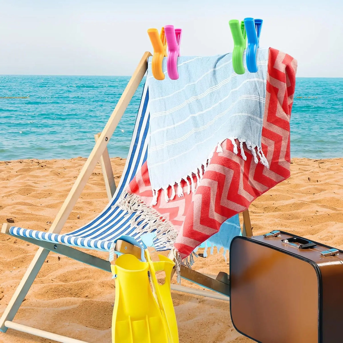 Large Beach Towel Clips Set, 8 Pieces Durable Clothes Pins for Cruise Chair Pool Chairs, Essential Beach Accessories, 4 Colors Available, Laundry Hooks Clips