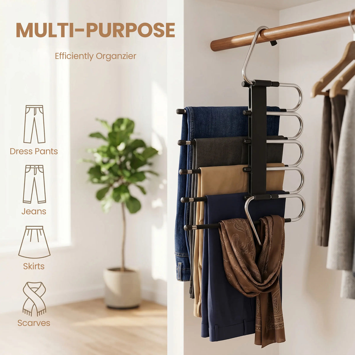 Utopia Home Clothes Hanger Organizers (2 Pack) - ABS Plastic Hangers & Pegs, S-Type Stainless Steel Hook, Ergonomic Structure, Small-Closet Fit, Non-Slip for Bedroom Towels, Pants, Scarves Stay Put, Compact Space-Saving Balcony Use