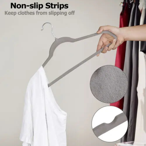 100-Pack Bulk Heavy Duty Slim Non-Slip Velvet Plastic Hangers, 360-Degree Swivel Hook, Notched Shoulders, Lightweight House Organizers for Closet Organization That Maximizes Closet Space, Suits