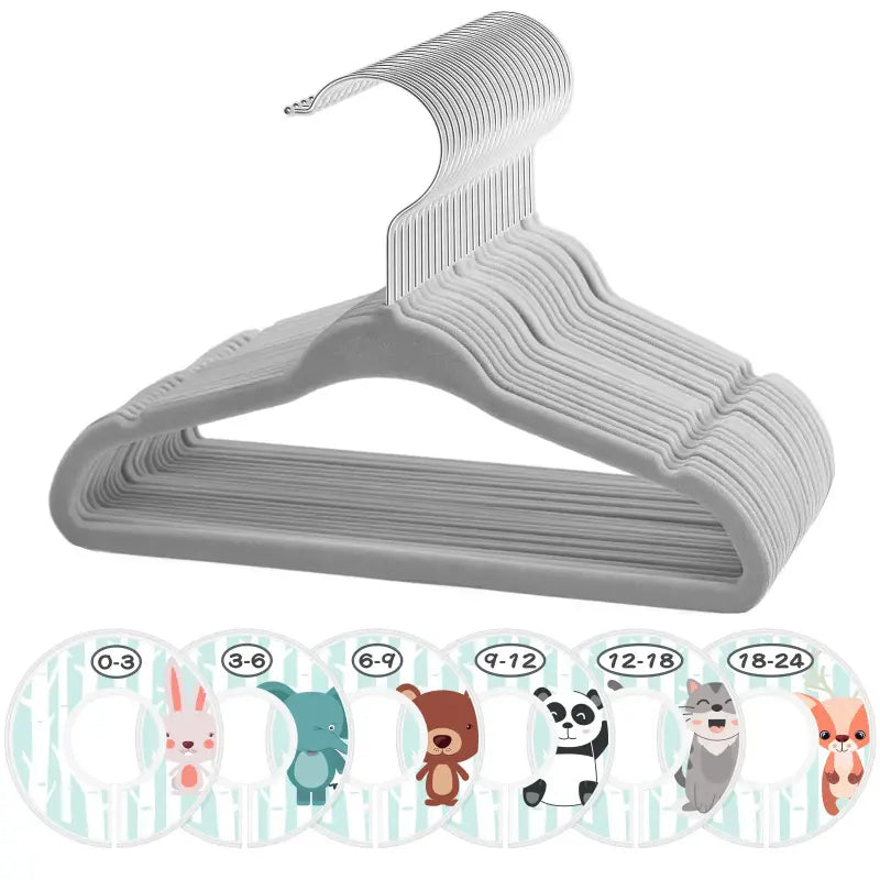 Velvet Baby Clothes Hangers - 30pcs 11in ABS Soft Non-Slip Hanging Nursery Closet Organizer, 6 Adjustable Dividers, Metal-Plastic Hooks, Beige Toddler Home Accessory (Great Gift Option)
