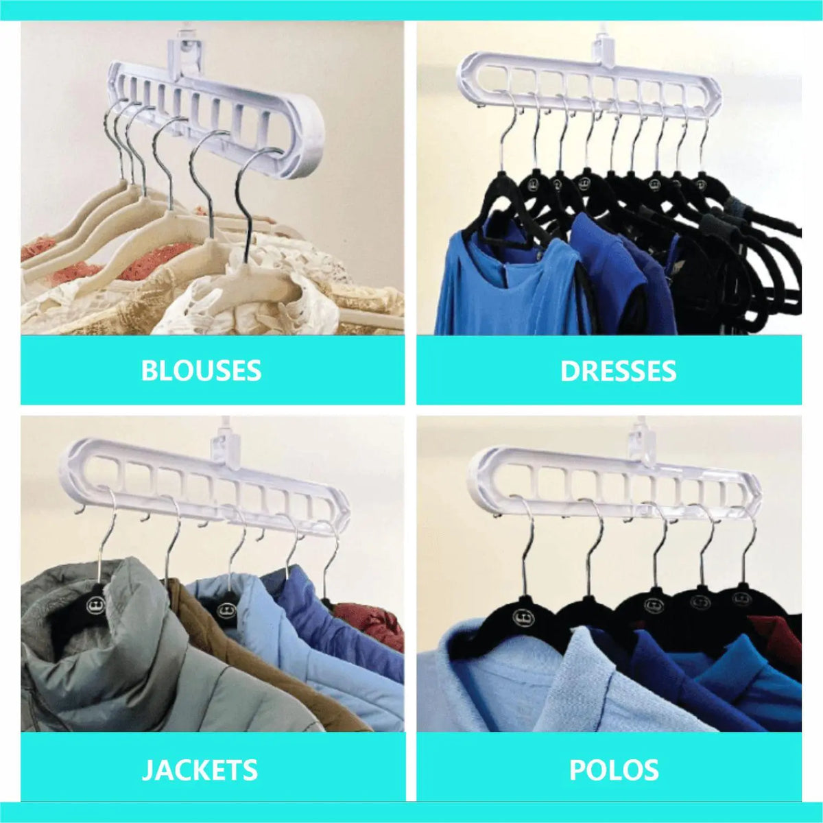 Heavy PVC 9-Hole Compact Rotatable Hook Clothes Hangers (15-Pack Multiple Packs) - Hanging Clothes Organizer for Household Users, Adjustable Space-Saving Foldable, Quick-Install Slots, Flexible Pegs, Bedroom Shirts Jumpers Display