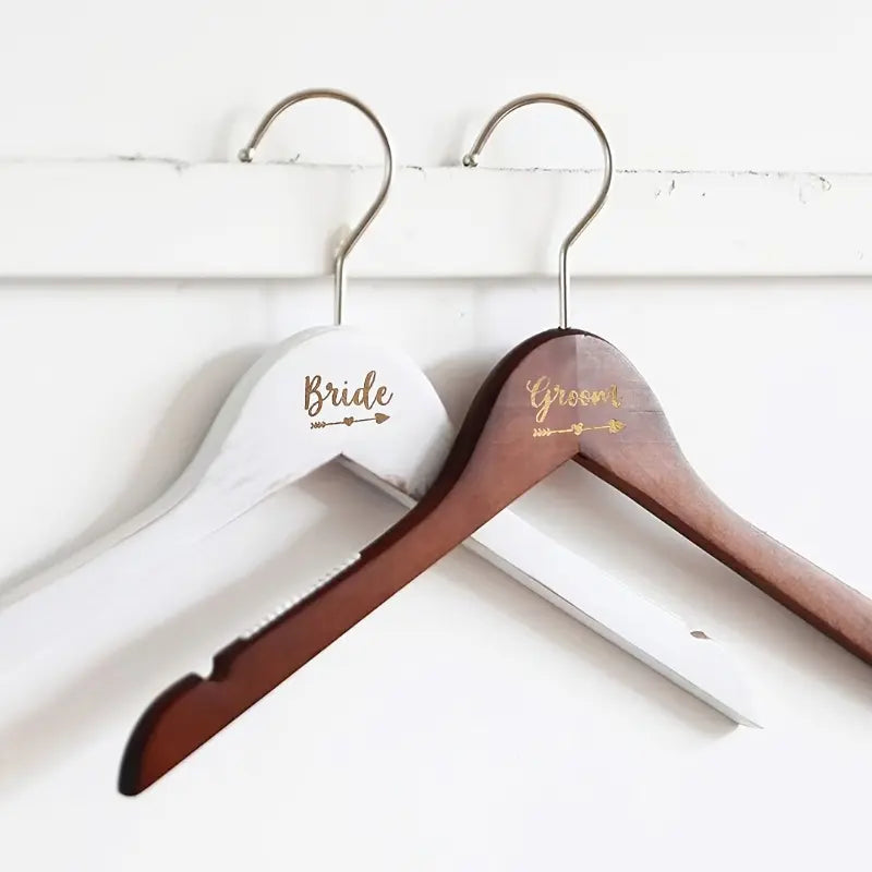 Set of 2 Wooden Wedding Suit Hangers, Perfect for Bridal Wedding Dresses And Suits, Wedding Accessories, Couple Hangers, Great for Home Wardrobe Decoration, Holiday Decoration, Bride, Groom, Hanging, Hanging Accessory