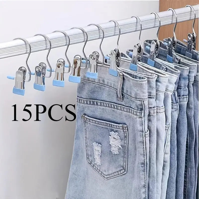 These 10/15-piece Metal Clip Hanger Pack, Pants Hangers with Clips, Boot Hangers Clips, MUST-HAVE Anti-Slip, Windproof, Great for Pants, Boots & Hats, HomeDecor, ClothesStorage, Stainless Steel Hanger