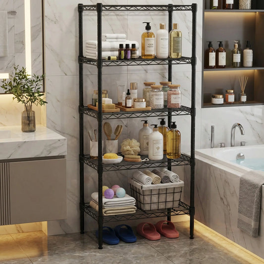 Sweetcrispy Rustproof Coating Heavy-Duty Adjustable Metal Storage Rack - Rectangular Open Shelf Durable Storage Unit, Multi-Tiered Organizer for Kitchen Pantry, Under Sink Organization, Shelves for Bedroom