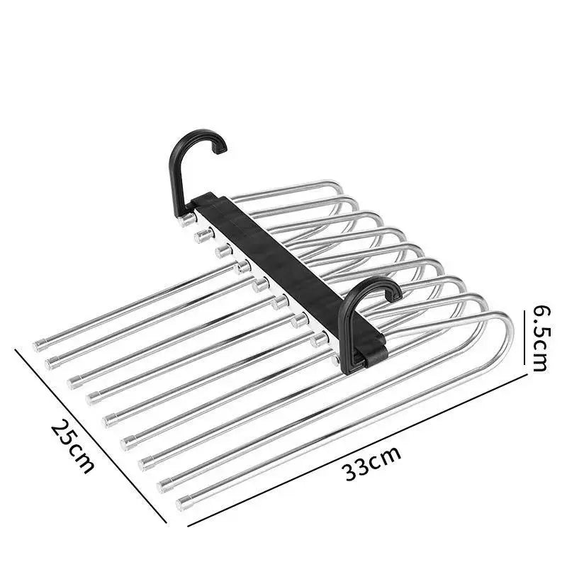 Black 9-Layer Compact 9-Tier Foldable Durable Scratch-Resistant Metal Pants Organiser Hanger - Stainless Steel Space Saver Hanger for Jeans, Leggings, Trousers, Dresses, Bedroom Clothes Storage