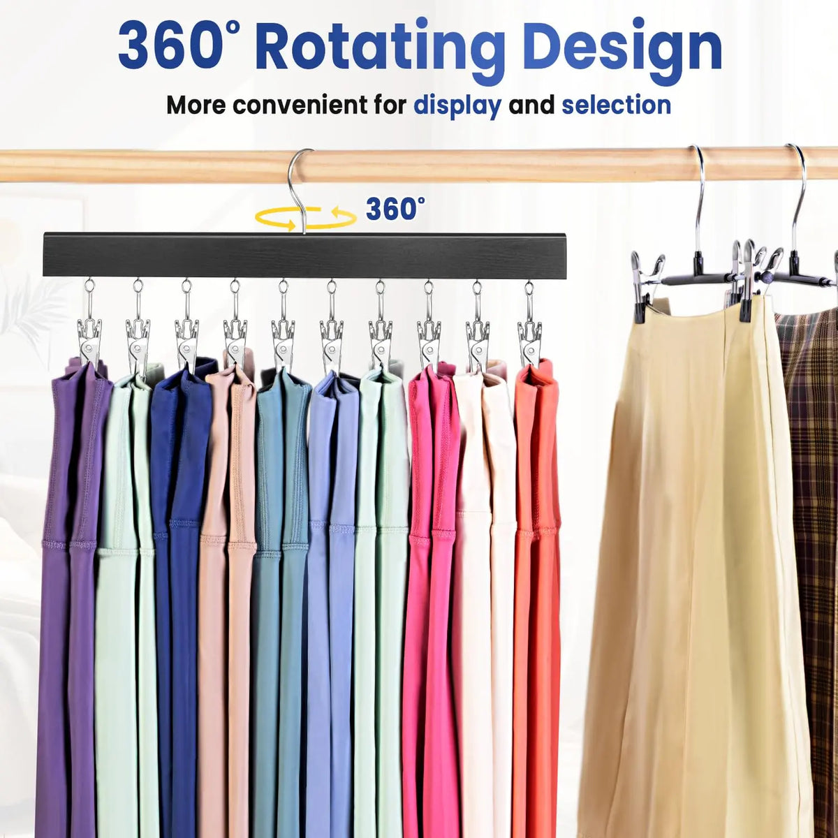 Upgraded Wooden-Steel Legging sturdy Hanger with 12 Non-Slip Clips, Storage Organization Solution Ideal for Closet Storage, Fits Jeans, Yoga Pants, Bra Belt Sock & More (1/2 Pcs)