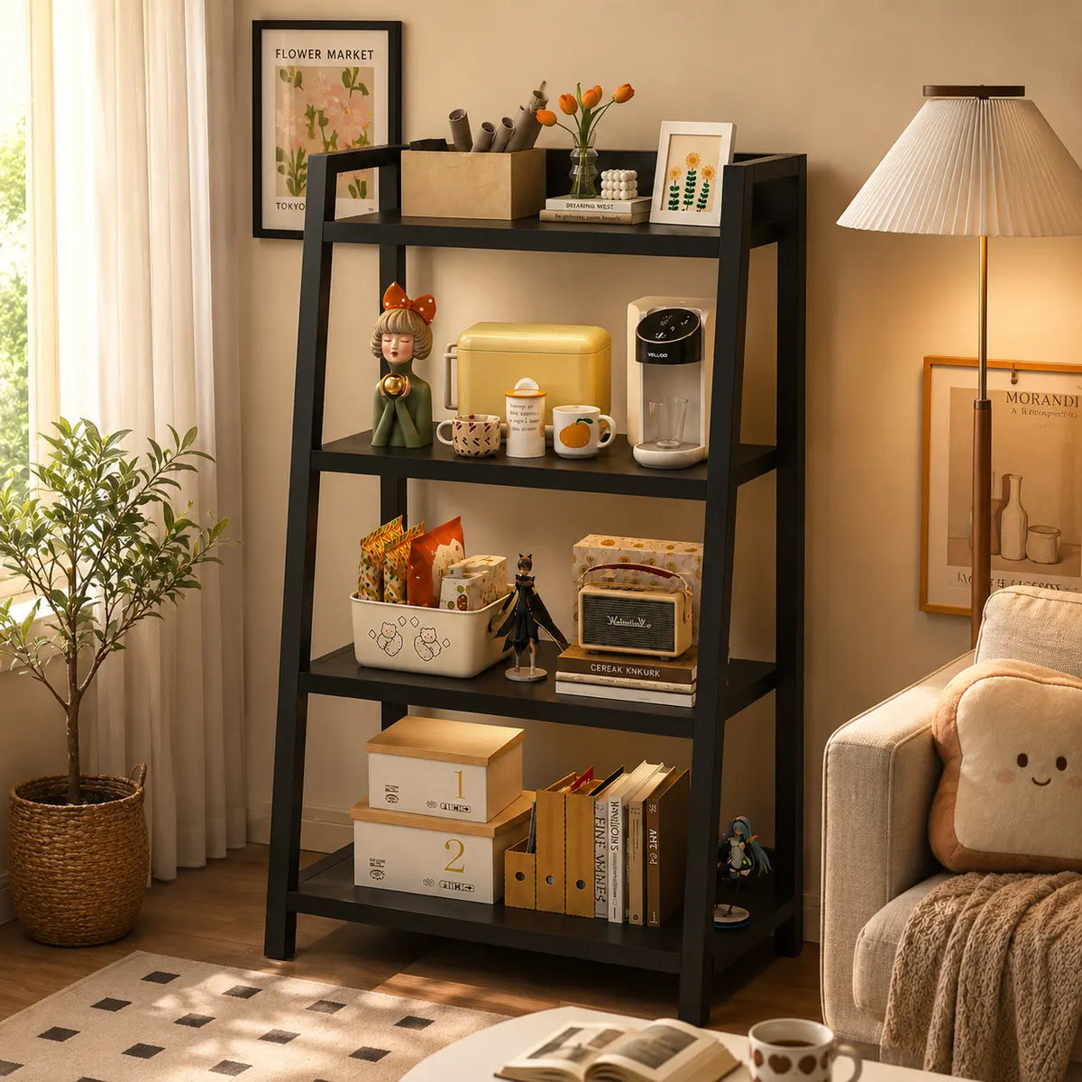 4-Tier Load-Bearing Metal Bookshelf - Floor-Standing Storage Rack, Bedroom Storage Solution, Space Saving Furniture for Small Rooms, Moisture-Resistant Industrial Home Library Organizer