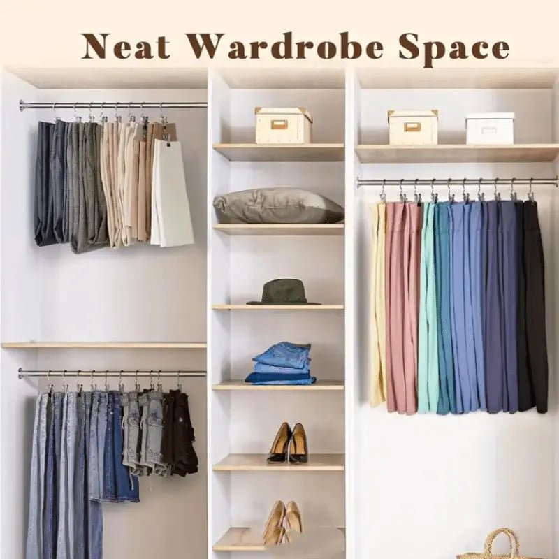 Space-Saving Hangers with 10/20 pcs Multi-Functional Stainless Steel Clips, Multifunctional Clothes Hanger, Pants Hangers with Clips, Clip Hangers for Pants, 360° Rotating Portable Closet Organizer, Essential Laundry Accessory, Metal Pants Hangers