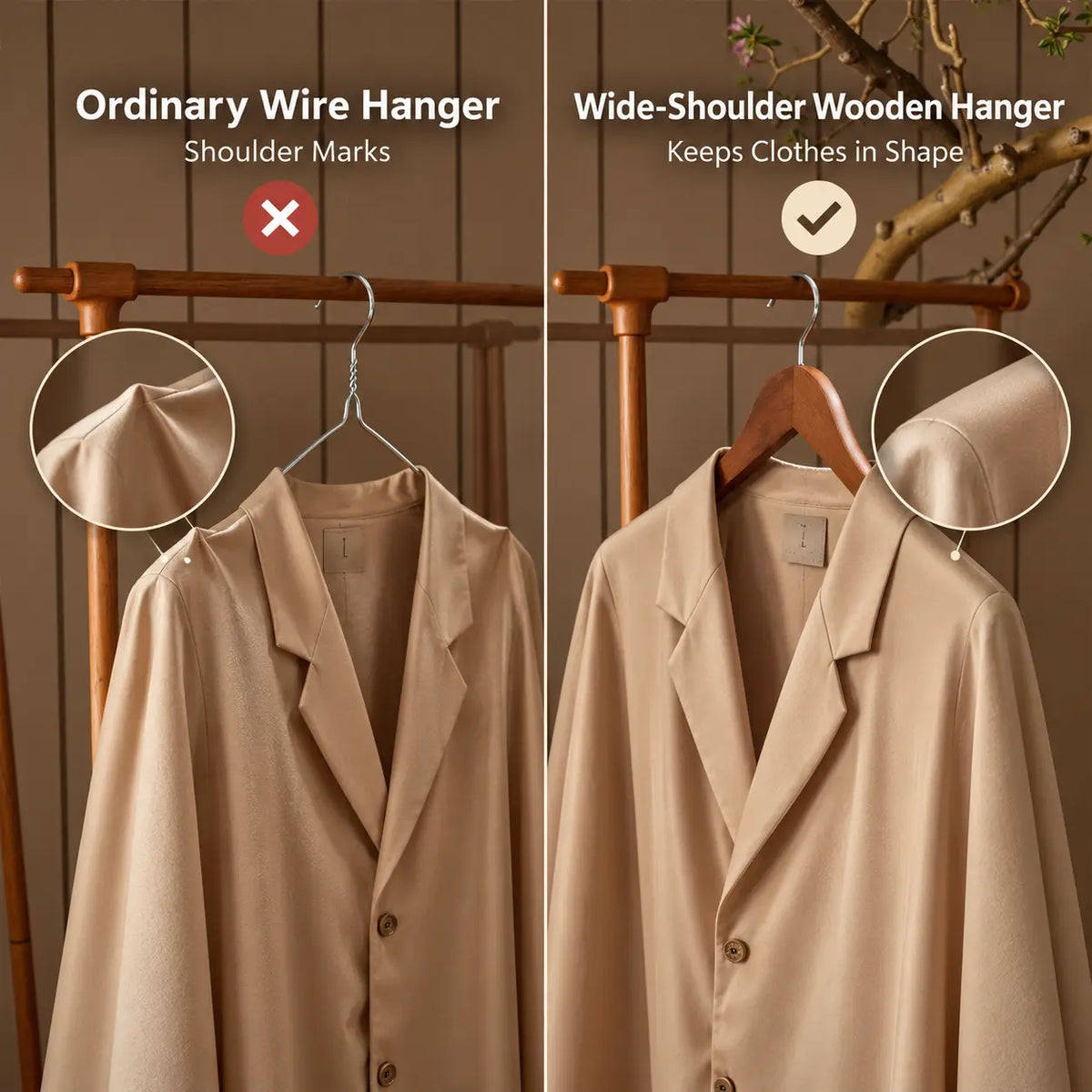 BePatio 17.32" Soild Wooden Coat Hangers,10~30 Pack Clothes Hangers ,Natural Wood Suit Hangers with Non Slip Pant Bar & 360 Degree Rotatable Hook ,Clothes Hangers for Shirts, Jackets, Dress, Pant, Perfect for your closet.
