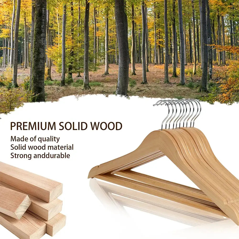 BePatio 17.32" Soild Wooden Coat Hangers,10~30 Pack Clothes Hangers ,Natural Wood Suit Hangers with Non Slip Pant Bar & 360 Degree Rotatable Hook ,Clothes Hangers for Shirts, Jackets, Dress, Pant, Perfect for your closet.