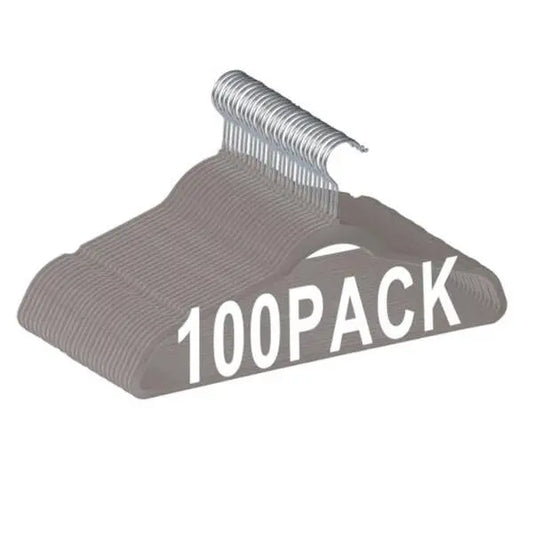 100-Pack Bulk Heavy Duty Slim Non-Slip Velvet Plastic Hangers, 360-Degree Swivel Hook, Notched Shoulders, Lightweight House Organizers for Closet Organization That Maximizes Closet Space, Suits