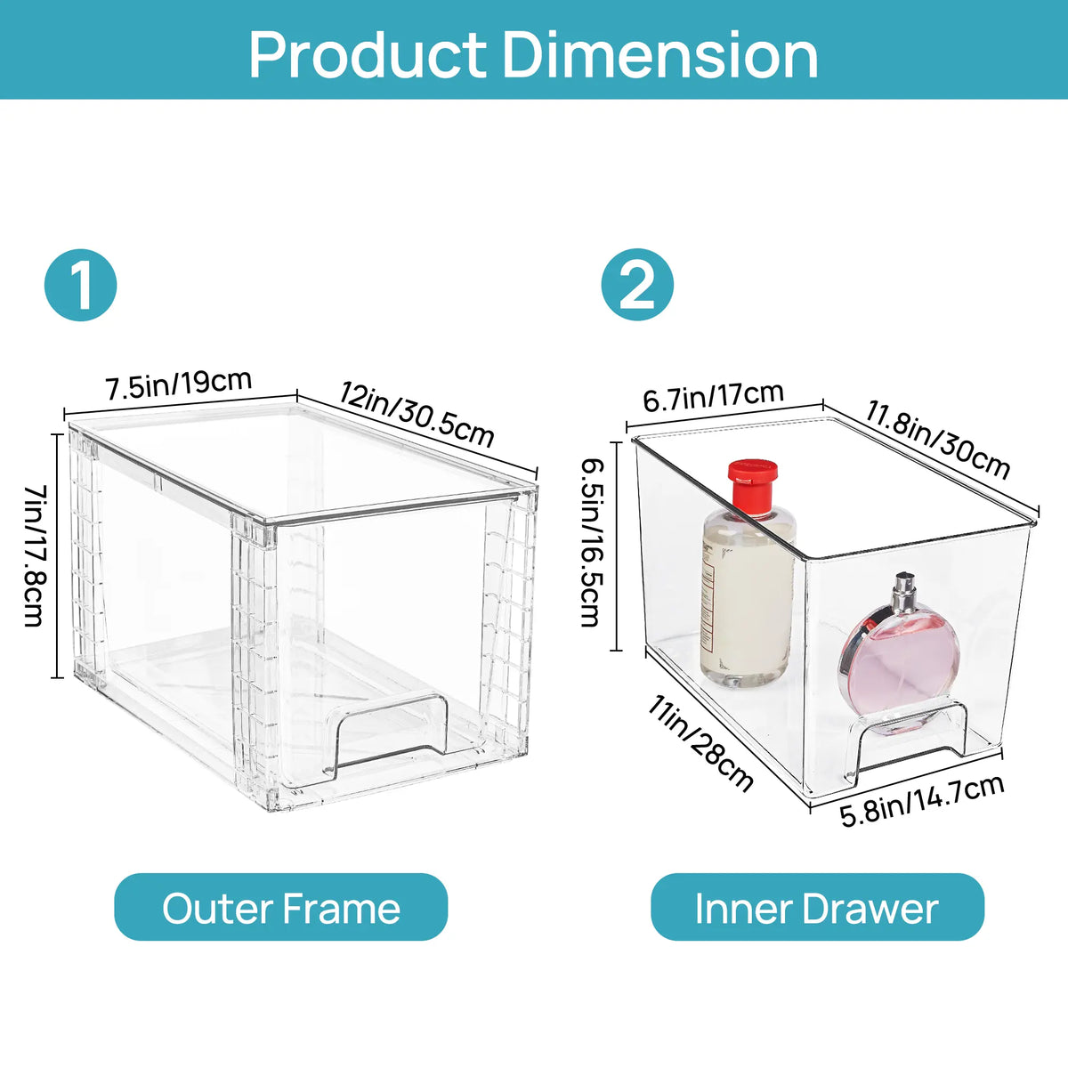 【Restock】Vtopmart 2-8 Pack 12in Stackable Undersink Storage Drawers - Easy-Assemble Plastic Box Organizer, Home Goods Storage Organization Solution for Bathroom Vanity Makeup Cosmetic Organizer Needs