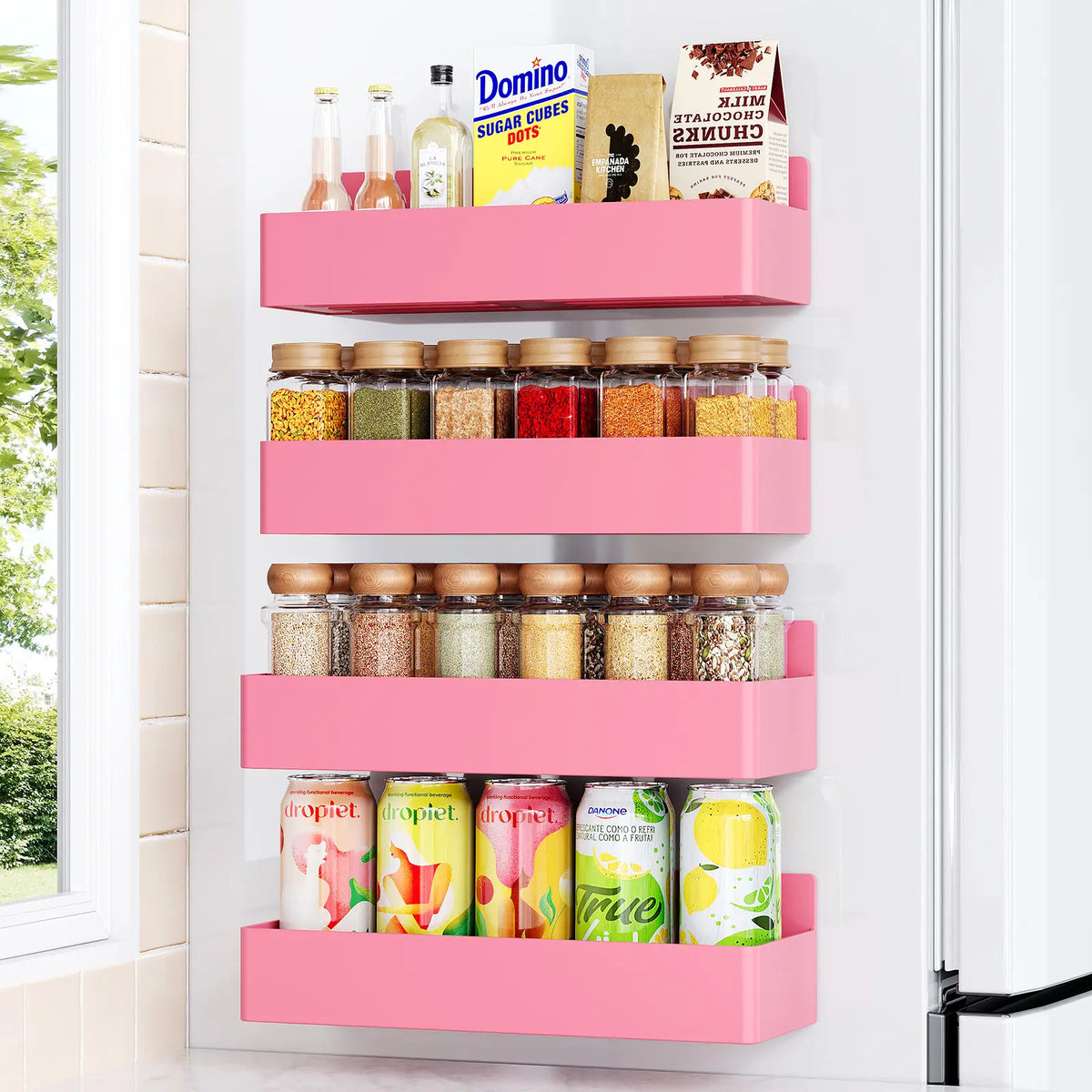 Nieifi 4-Pack Magnetic Spice Rack, Strong Magnet Fridge Organizer with Shelves for Kitchen, Office, Classroom & Coffee Bar, Black