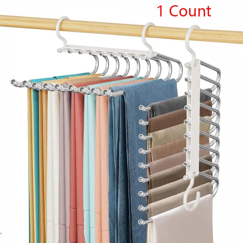 9 Layer Pants Hanger, 1 Count Multifunctional Pants Rack, Space Saving Pants Hanger, Chic Hangers, Clothes Hanger for Pants, Jeans, Leggings, Skirts, Organiser, Closet Organizers and Storage
