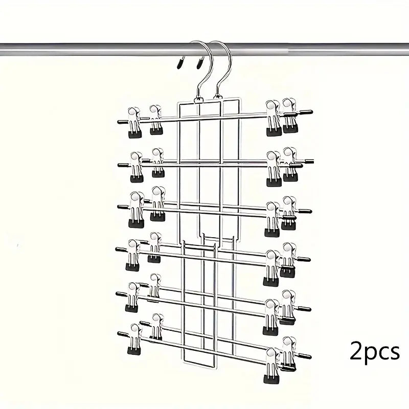 [Modern Metal Organizer] 6-Tier Metal Skirt Organizer, Garment Organizer with 360 Rotating Hooks, Compact Closet Organization, Space-Saving Clothes Storage for Pants and Skirts, Closet Hanger Organizer, Modern Polished Finish, Durable Metal Construction
