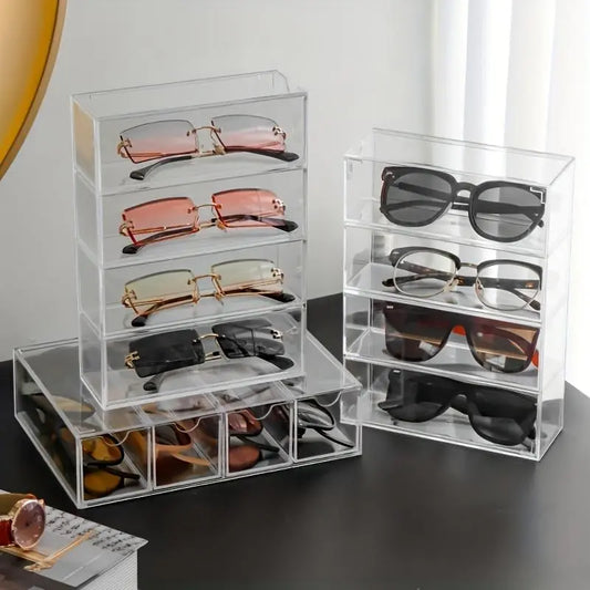 Clear Acrylic Sunglasses Storage Box, 1 Count 4 Layer Sunglasses Display Box, Sunglasses Organizer, Home Organizer for Living Room Bedroom, Multi Grids Organizer, Durable Storage Organizer