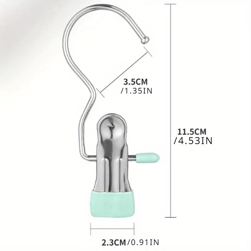10pcs Stainless Steel Heavy Duty Clothespins Laundry Clothes Pegs With Hook Portable Hanging Clothes Clips Closet Clothes Organizer Hanger