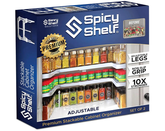 Spicy Shelf Premium 2-Tiered Expandable Adjustable Square Plastic Storage Organizer - Durable, Multifunctional Home Accessory for Cabinet Organization (Fits Spices, Pills, Supplements; BOX COLOR MAY VARY)