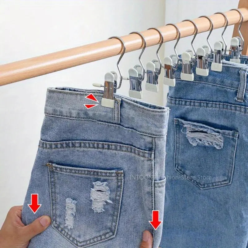 10pcs Stainless Steel Heavy Duty Clothespins Laundry Clothes Pegs With Hook Portable Hanging Clothes Clips Closet Clothes Organizer Hanger