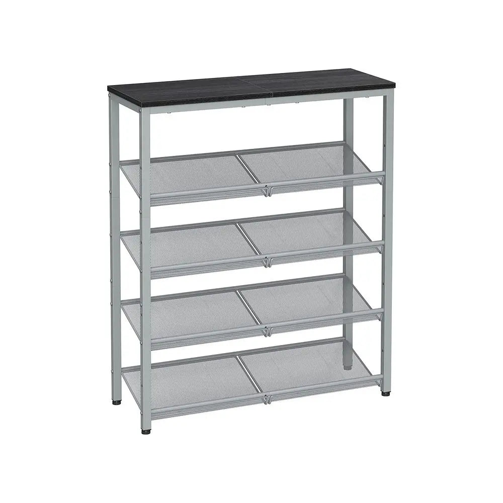SONGMICS HOME Free-Standing Industrial Shoe Rack - Durable, Space-Saving Shoe Organizer with Sturdy Wooden Top & Steel Frame, Holds 16-20 Pairs, Antitip Kit Incl