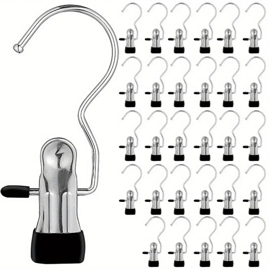 16-Count Adjustable Stainless Steel Anti-Rust Waterproof Bucket Clip Hangers & Pegs Set - Multi-Use Hook with Rotating Clips for Hanging Socks, Clothes Storage, Bedroom Towels, Wet Rooms - Lightweight Space-Saving Home Laundry Organizer