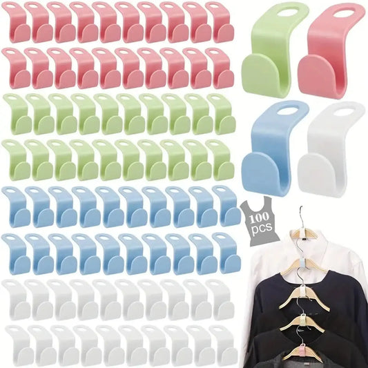 Plastic Clothes Hanger Connector Hooks, Space-Saving Home Organizer Accessory for Storage Organization, Small Size Clothes Organizer with Compact Box, Multiple Packs Available in Assorted Colors