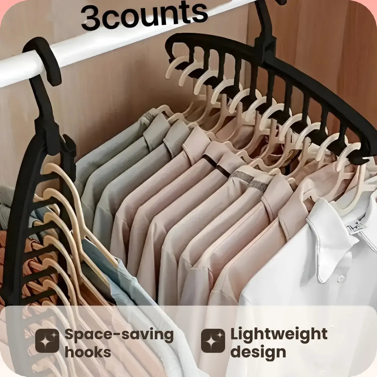 Space Saving Multi Hook Design Clothes Hanger, 3 Counts Durable Lightweight Hanger, Space Saving Hangers, Home Organizer for Wardrobe, Closet, Bedroom, Living Room, Closet Organization, Storage Hanger