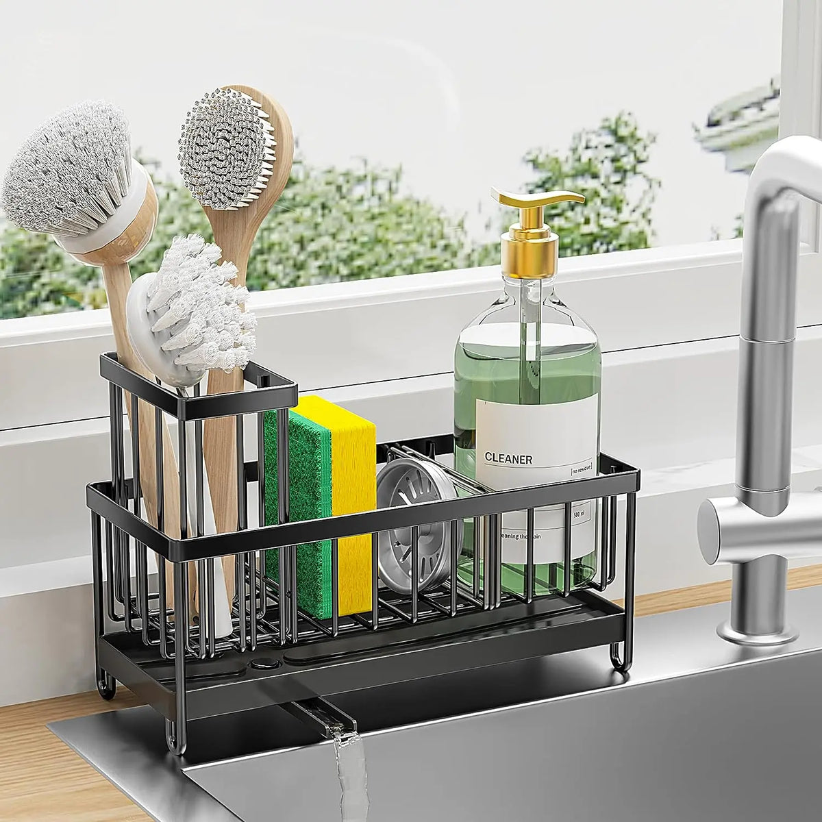 Kitchen Sink Storage Rack, 1 Count Kitchen Sponge Holder with Detachable Brush Holder, Multifunctional Kitchen Storage Rack for Home, Dish Drying Organiser, Holder Organizer