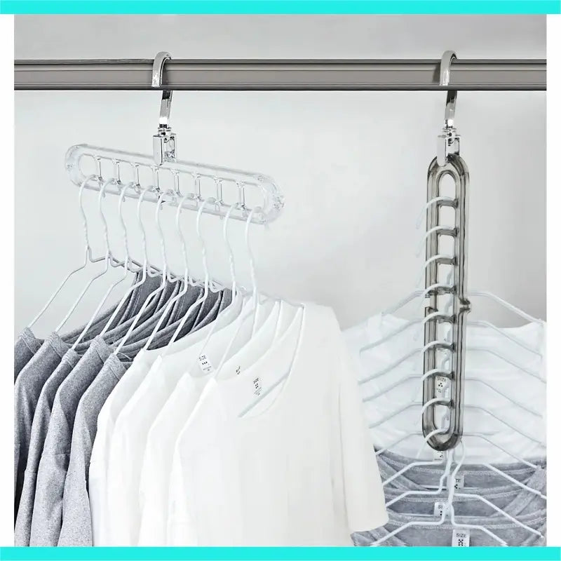 3/5-Pack Heavy-Duty Foldable Plastic Hangers with 9 Holes, Folding Hangers, Adjustable Hooks, Anti-Slip, Space-Saving Closet Organizer, Space Saver Hangers, for Wardrobe Storage Organization