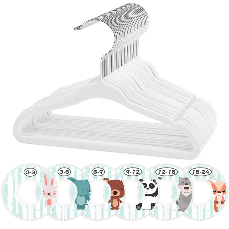 Velvet Baby Clothes Hangers - 30pcs 11in ABS Soft Non-Slip Hanging Nursery Closet Organizer, 6 Adjustable Dividers, Metal-Plastic Hooks, Beige Toddler Home Accessory (Great Gift Option)