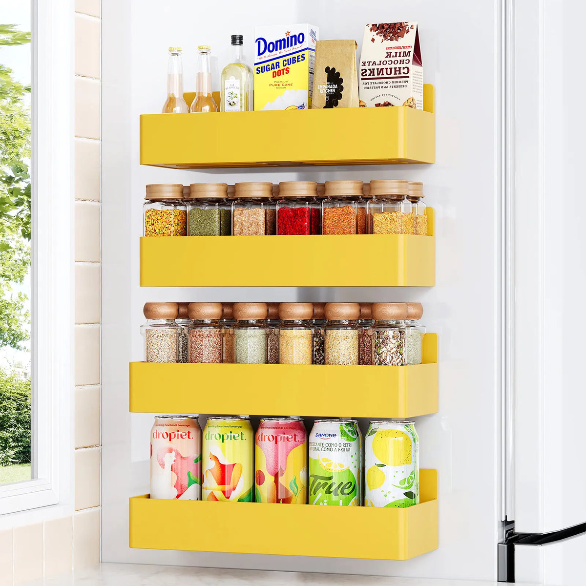 Nieifi 4-Pack Magnetic Spice Rack, Strong Magnet Fridge Organizer with Shelves for Kitchen, Office, Classroom & Coffee Bar, Black