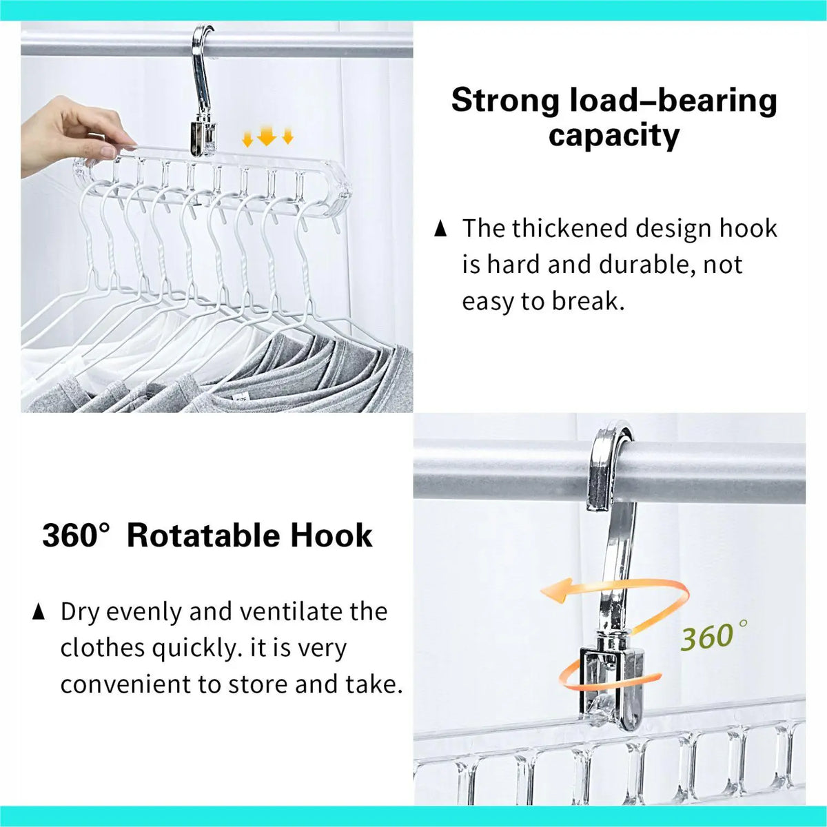 Heavy PVC 9-Hole Compact Rotatable Hook Clothes Hangers (15-Pack Multiple Packs) - Hanging Clothes Organizer for Household Users, Adjustable Space-Saving Foldable, Quick-Install Slots, Flexible Pegs, Bedroom Shirts Jumpers Display