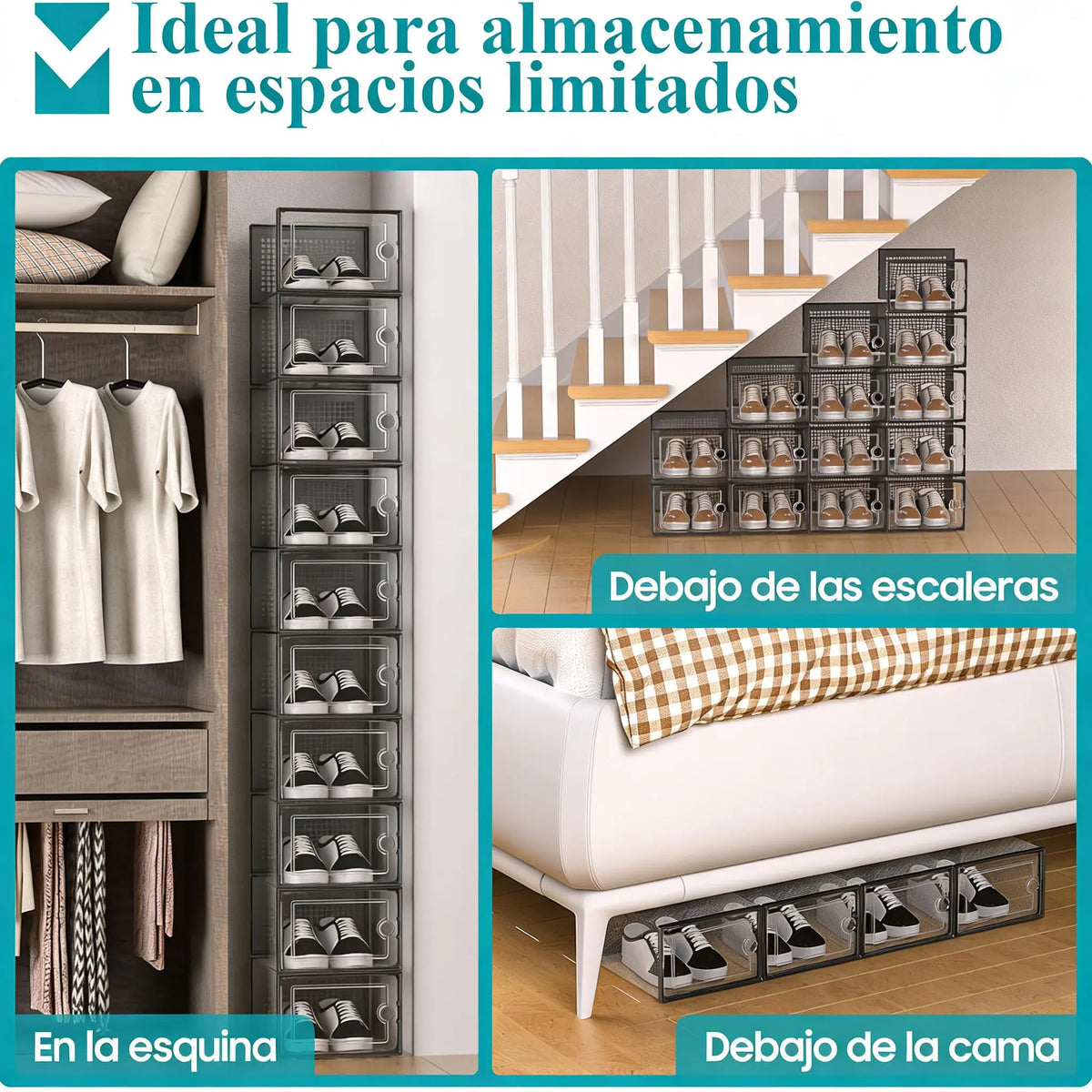 12-Pack X-Large Reinforced Frame Stackable Shoe Storage Boxes - Shoe Rack Substitute, Dust-Protective Closet Storage Solutions, Black Plastic Organizers for Entryway, Under Bed, Toys