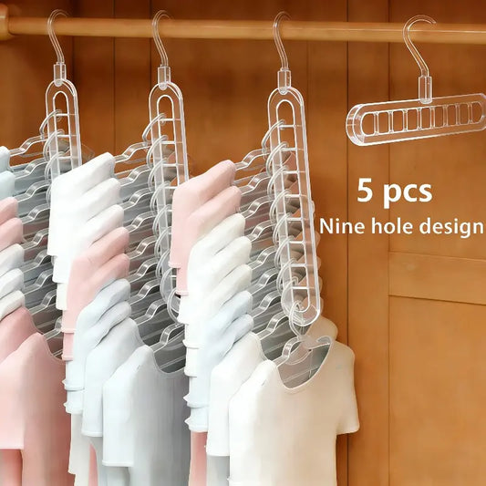 3/5-Pack Heavy-Duty Foldable Plastic Hangers with 9 Holes, Folding Hangers, Adjustable Hooks, Anti-Slip, Space-Saving Closet Organizer, Space Saver Hangers, for Wardrobe Storage Organization