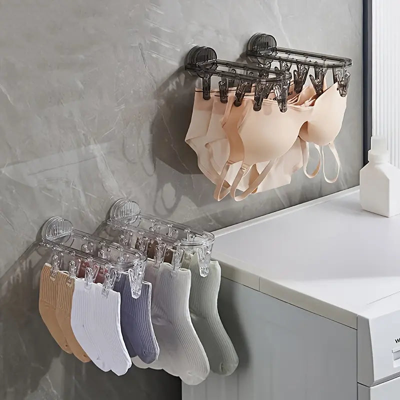 Bathroom Suction Cup Drying Rack, Folding Socks Drying Rack, Household Clothes Rack Multi-Clip Drying Socks Artifact Balcony Glass Socks Clip