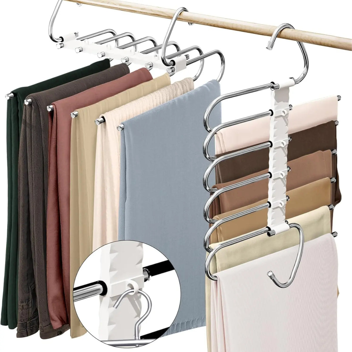 9-Layer Stainless Steel Clothes Hanger Rack with Metal Finish, Space-Saving Rack System for Wardrobes & Bedrooms, Ideal for Jeans, Scarves & Pants, with Clothing Stoppers