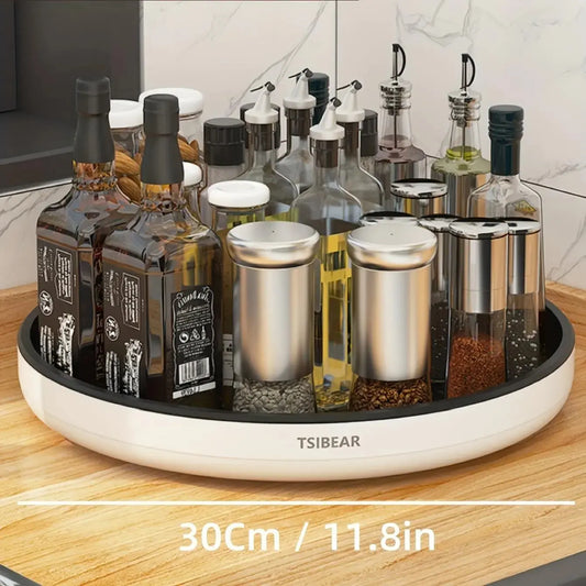 360° Rotatable Round Plastic Kitchen Shelf - Multifunctional Space-Saving Home Organizer Rack for Cabinet Seasoning, Oil, Salt, Sauce, Vinegar Bottles