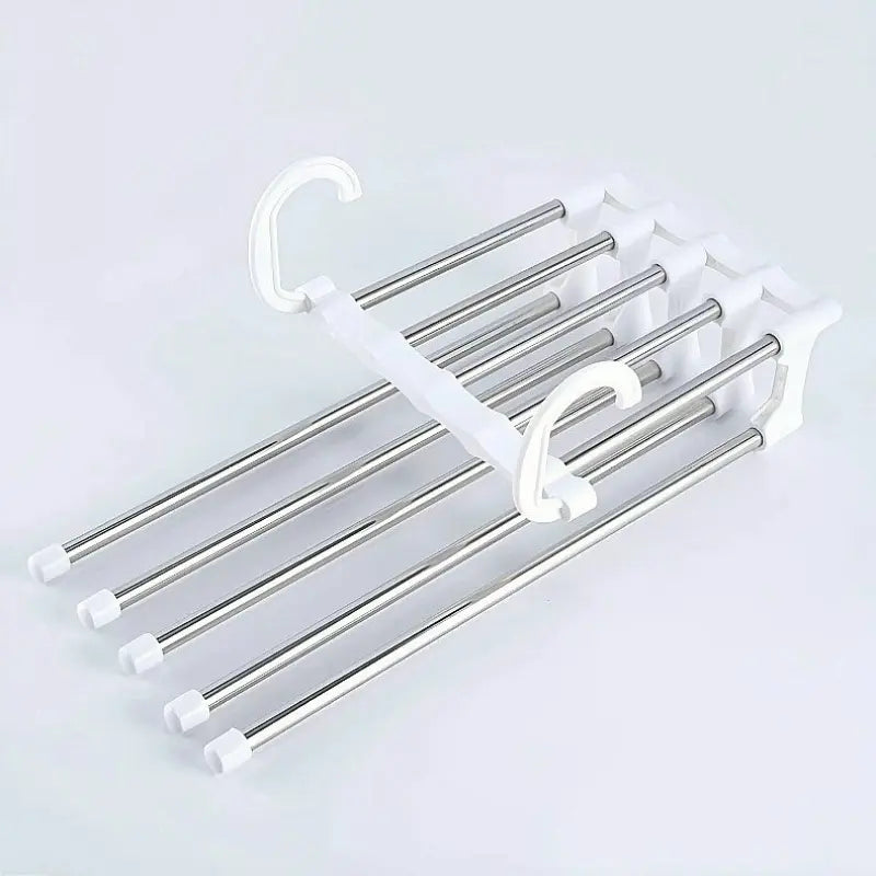 6 Layer Pants Hanger Space Saving Closet Organizer, Multifunctional Folding Clothes Rack with 65mm Wide Spacing, Anti-Slip for Jeans Trousers Wardrobe