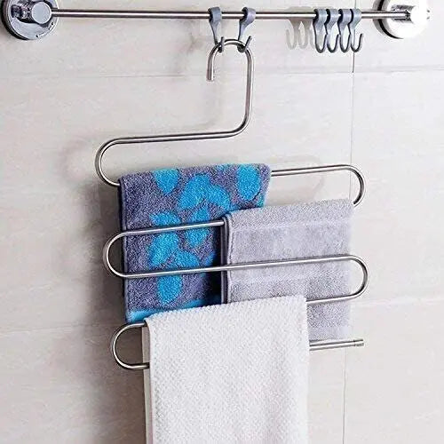 2-Pack Sturdy S-Type 5-Layer Stainless Steel Metal Hangers, 34x36cm Compact Space Saving Home Closet Organizers, Travel-Friendly No-Assembly-Required Hangers for Pants, Towels