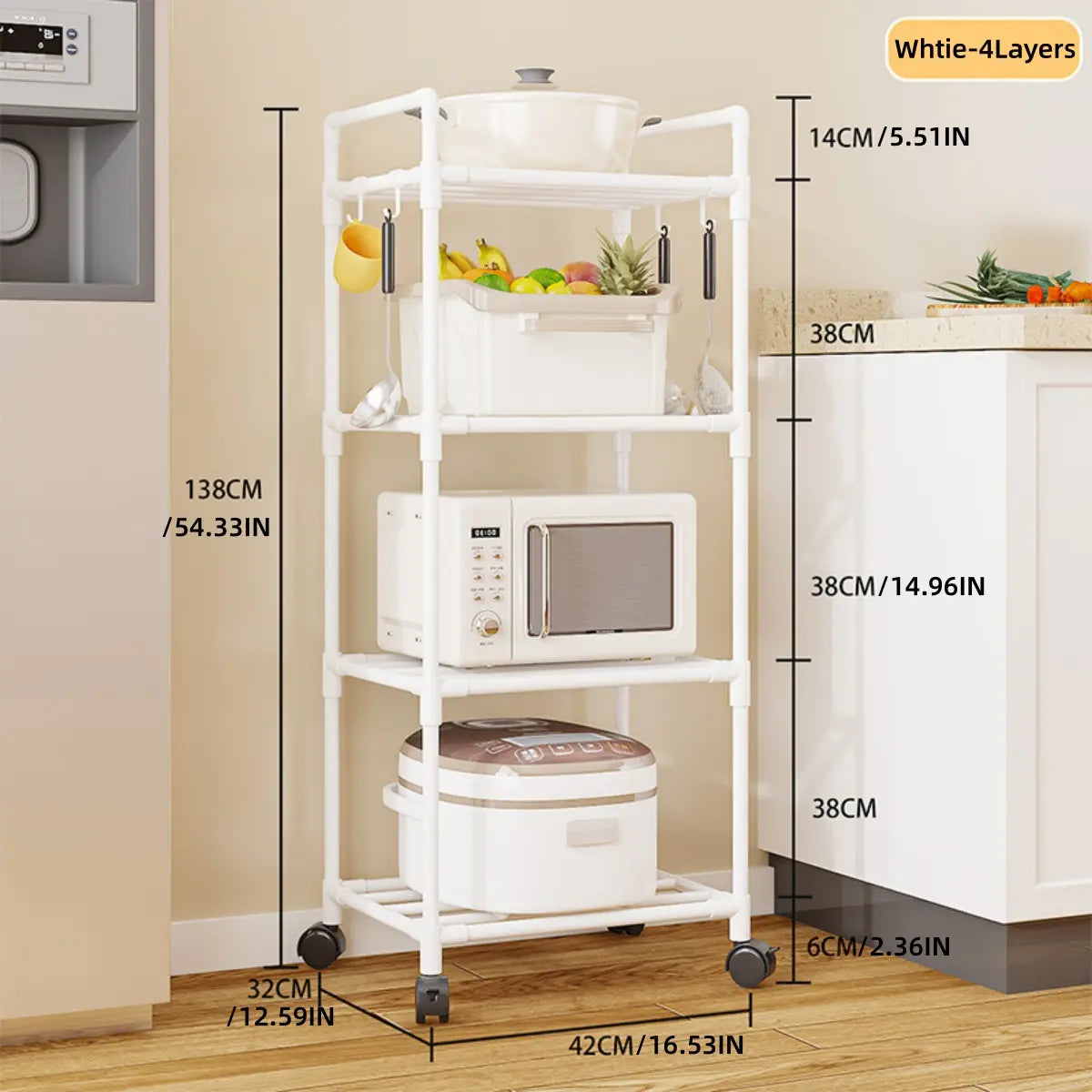 Kitchen Storage Rack, Adjustable Metal Rack, Adjustable Organiser, 3-6 Tier Metal Shelf with Wheeled Mobility, Multi-Purpose Versatile Use Organizer for Oven Pots, Options, Home Bathroom Storage, Layered Shelf Organizer, Multifunctional Storage Shelf