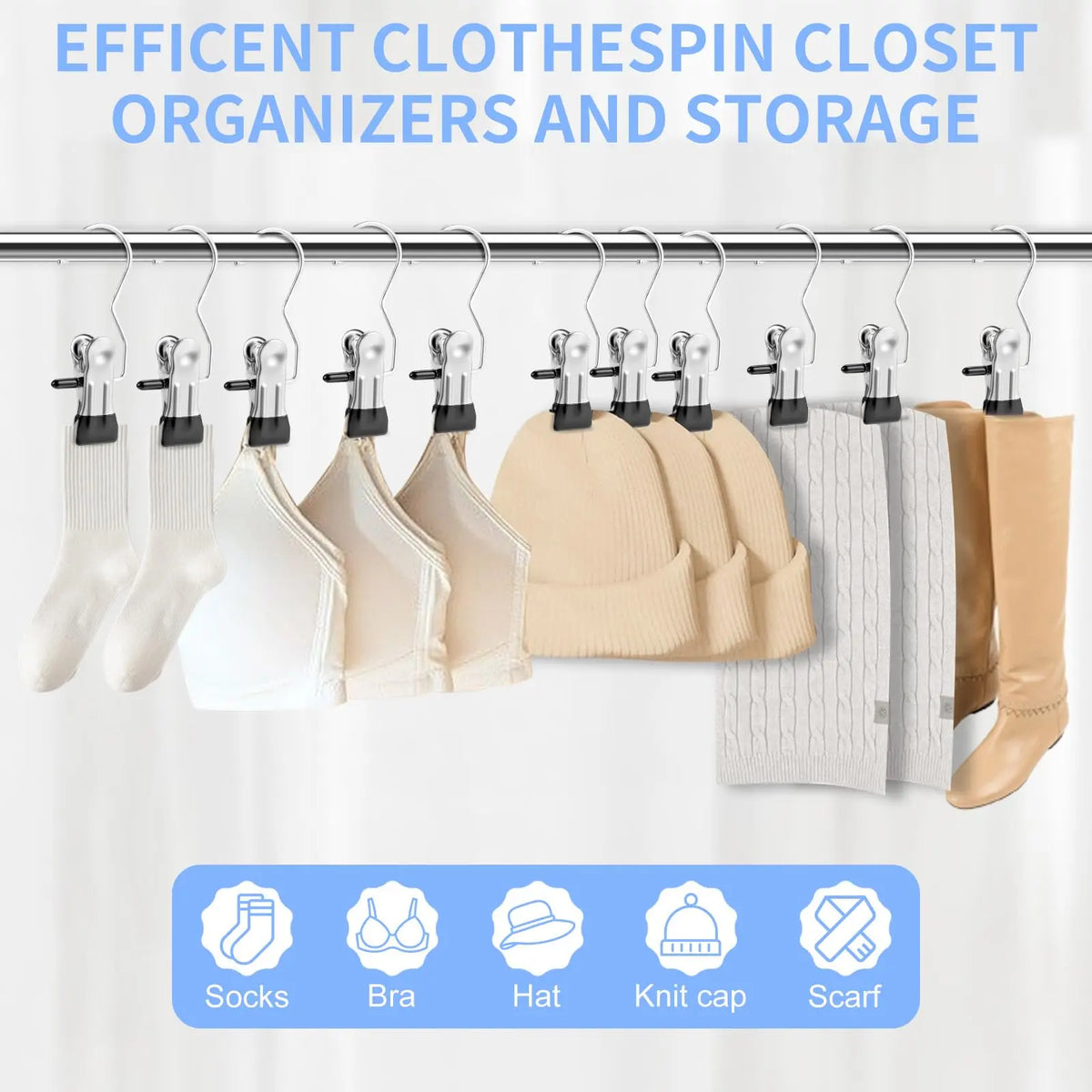 Heavy Duty Clothes Pins (20/30/60-Pack) - Hanging Laundry Hook Hangers with Rubber Grip Stays Put & Antislip Grip, Multi-Use Closet Organizer Clips for Jumpers, Flared Pants, Socks, Towels, Handbag, Travel Home Goods