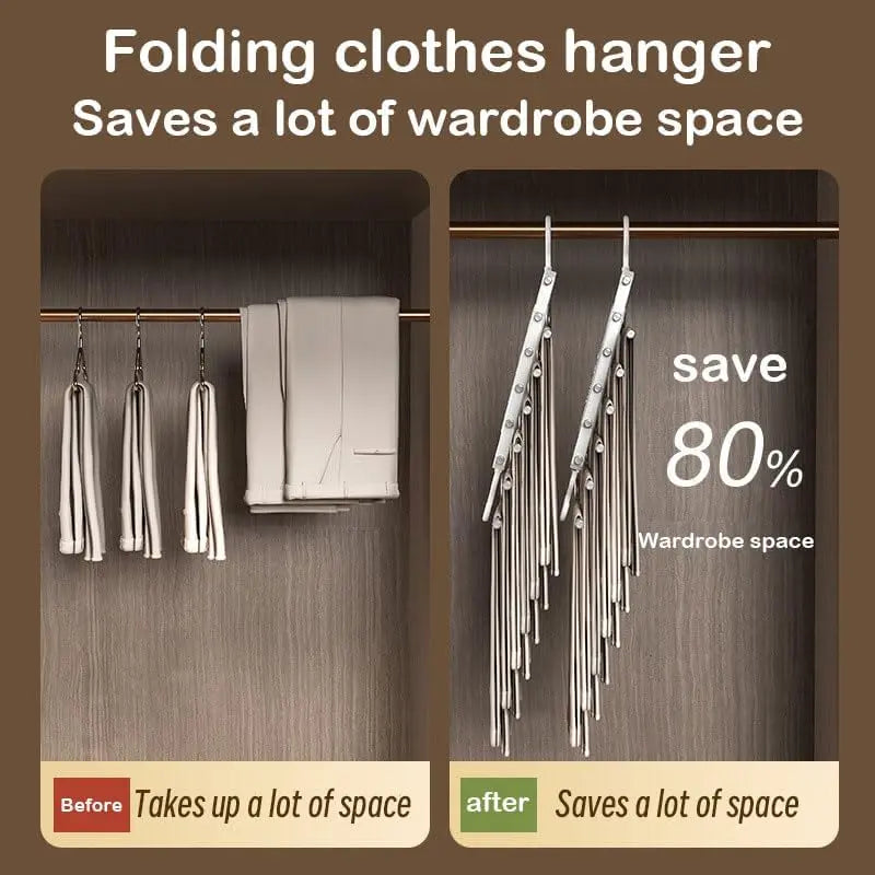 6 Layer Pants Hanger Space Saving Closet Organizer, Multifunctional Folding Clothes Rack with 65mm Wide Spacing, Anti-Slip for Jeans Trousers Wardrobe