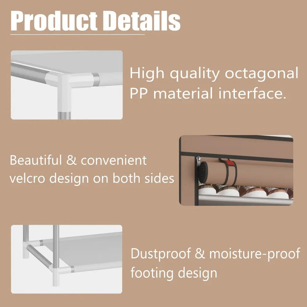 Metal-Plastic Hook Home Storage Organizer, 10-Tier Dustproof Sturdy Rectangle Standing Cabinet with 9 Shelves, Adjustable Multi-Tier Wardrobe Dorm Room Storage Solution