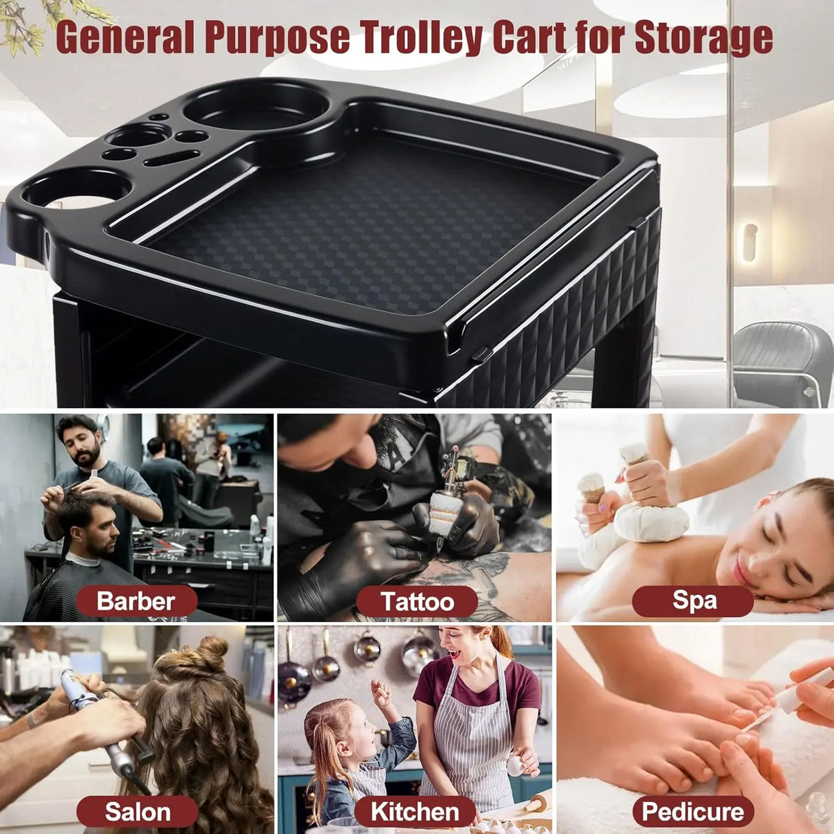 SummerVibes 5-Tier Rolling Beauty Cart – Black Salon Storage with 360° Wheel and 5 Shelves, Salon Organizer of Brush&Styling Tools, Professional Hair Stylist Cart