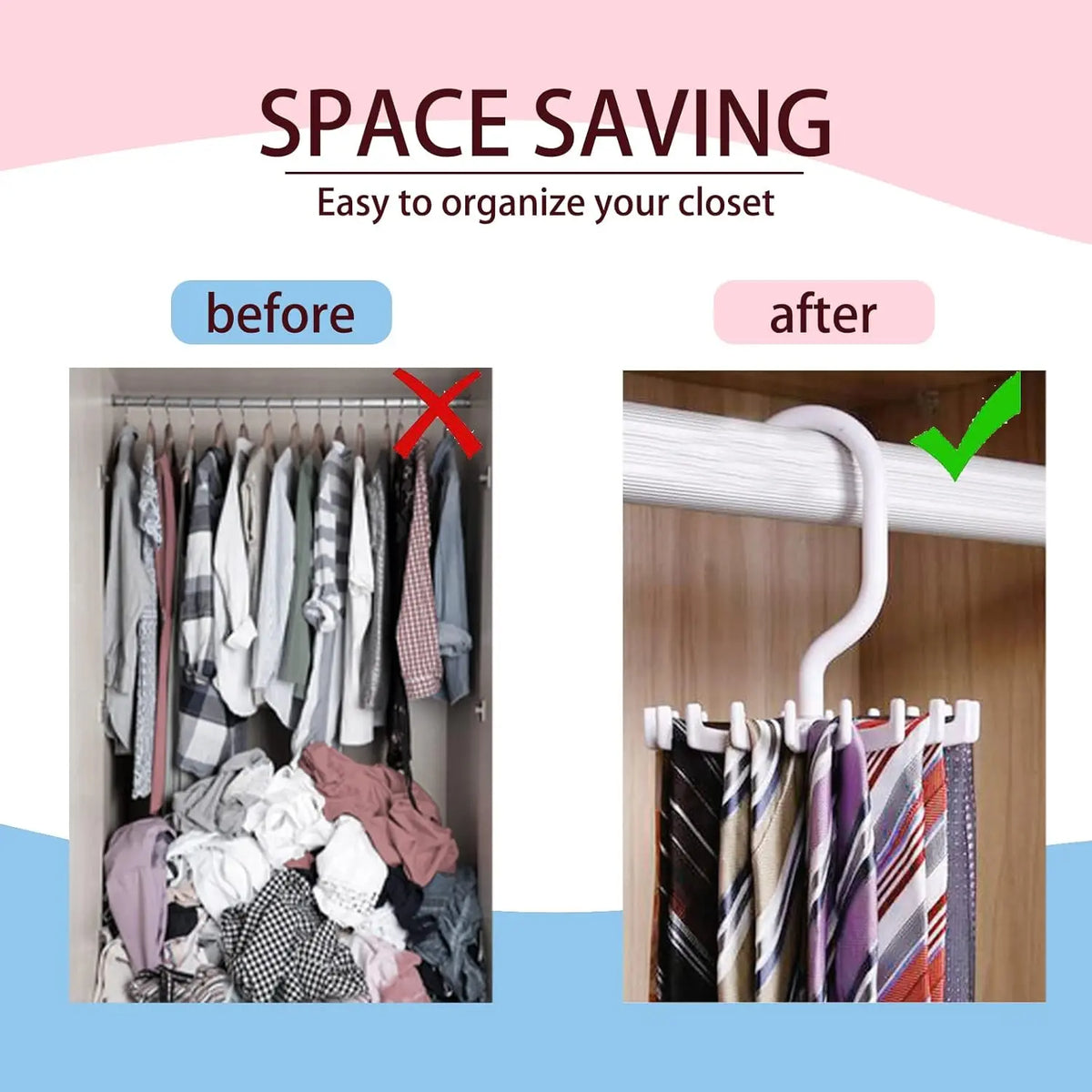 2Pack Circular Tie Hanger Updated Twirl Tie Rack Adjustable Twirl Rack Tie Belt, Multipurpose Organizer for Closet Storage