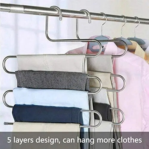 2-Pack Sturdy S-Type 5-Layer Stainless Steel Metal Hangers, 34x36cm Compact Space Saving Home Closet Organizers, Travel-Friendly No-Assembly-Required Hangers for Pants, Towels